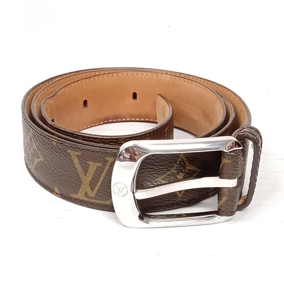 Authentic Louis Vuitton Silver Brown Monogram Belt Unisex lux228-092225 - Picture 1 of 14